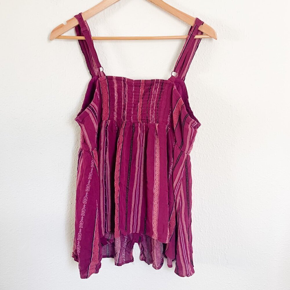 Torrid Babydoll Crepe smocked back textured v-neck striped Tank top size large - Picture 8 of 13